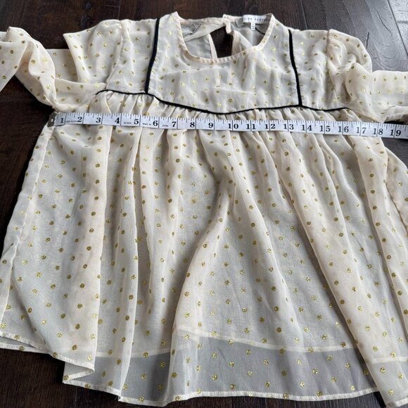 English Factory Women's Long Sleeve Gold Polka Chiffon Babydoll Blouse Top Small - Picture 4 of 5